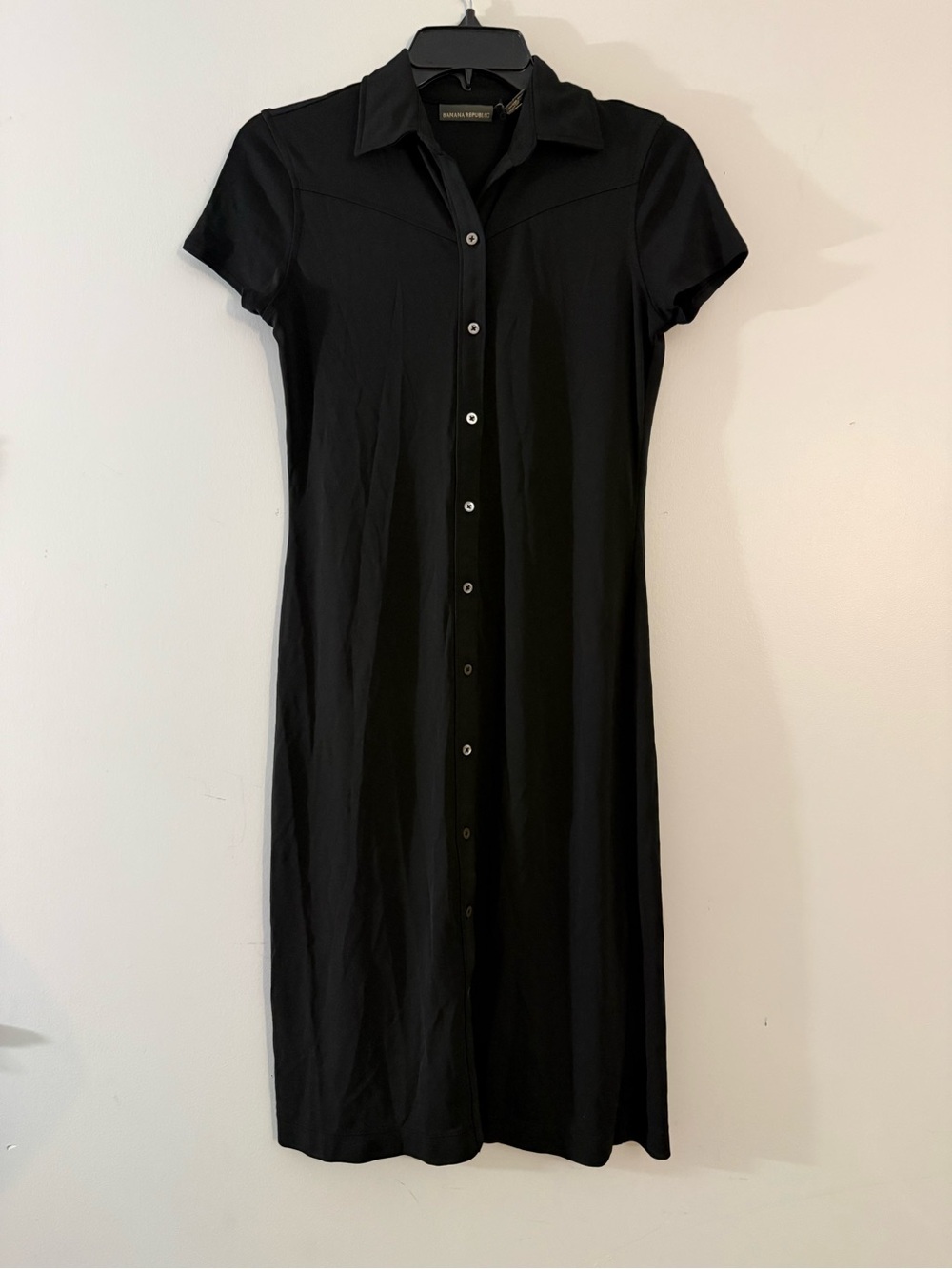Banana Republic Black Short-Sleeve Button-Front Midi Dress